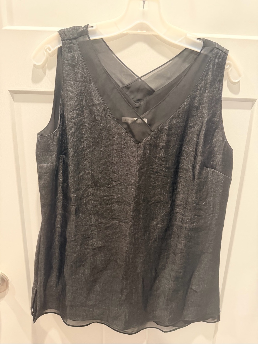 Coldwater Creek M Black Metallic Illusion V Neck Sleeveless Blouse